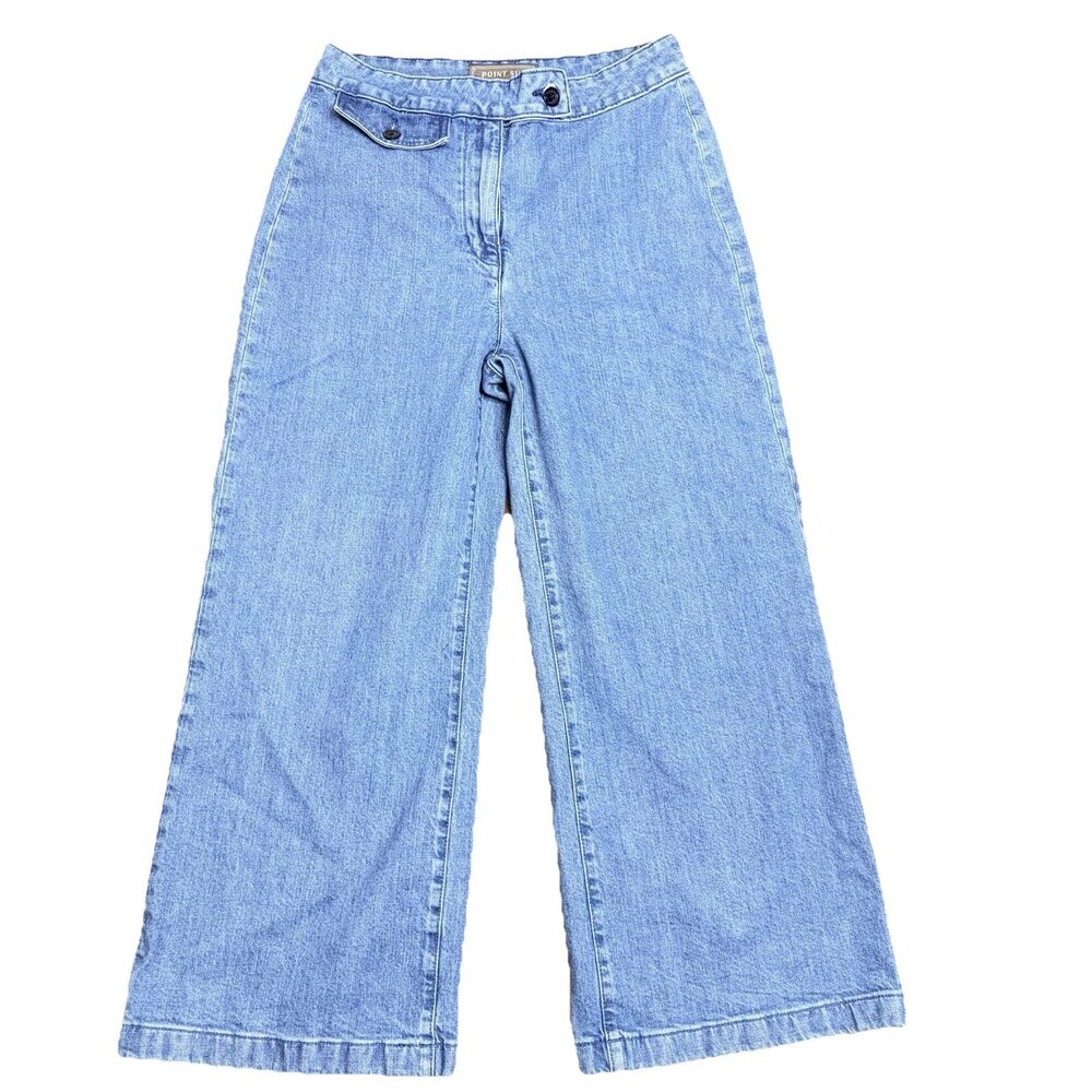 Point Sur J.Crew Wide Leg Crop Jeans Women Sz 28 Blue Stretch Denim 28x24